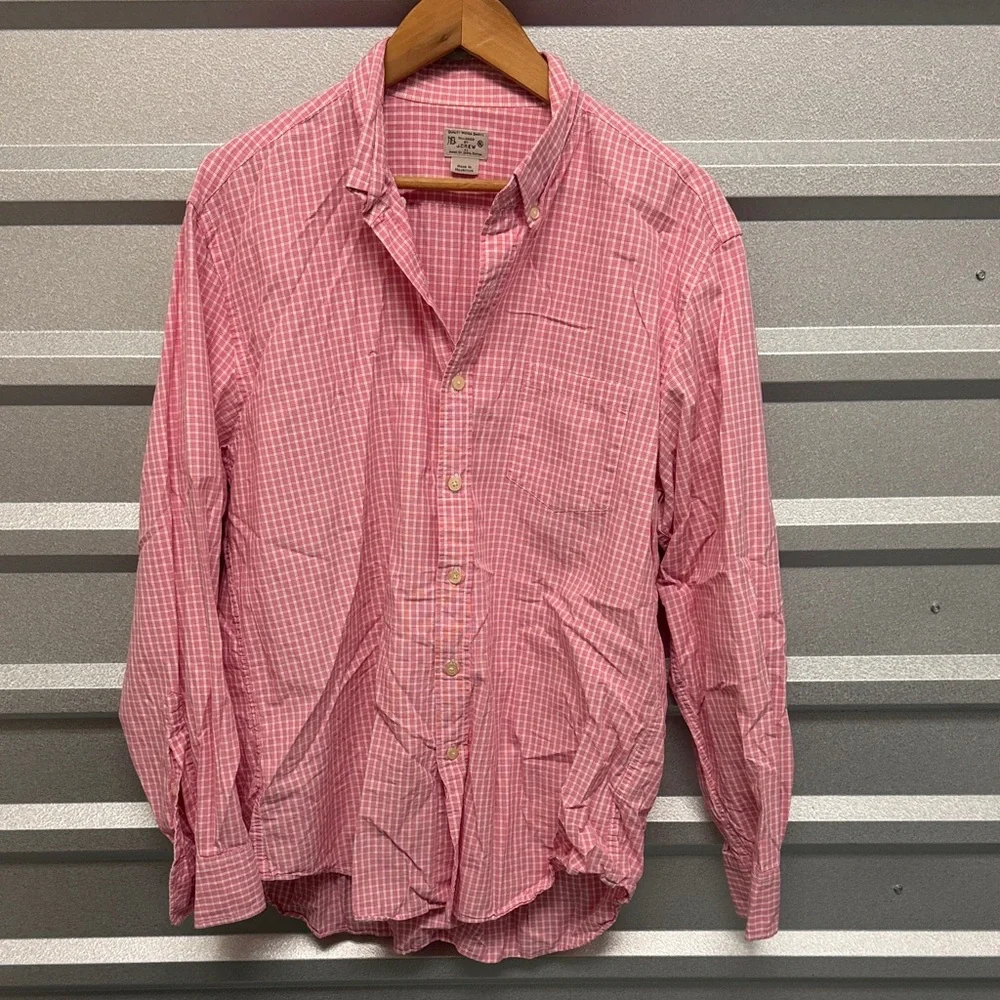 J Crew Men's Pink Checkered Shirt Gingham Size XL Preppy Office Teacher Academia